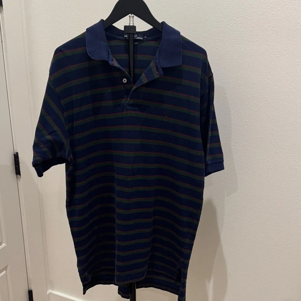 Ralph Lauren Navy and Green Striped Polo Shirt